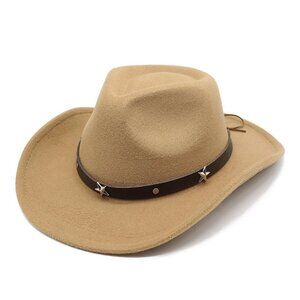 Beige‎ Western Cowboy Cowgirl Hat Felt Wide Brim Star Band Unisex Rodeo